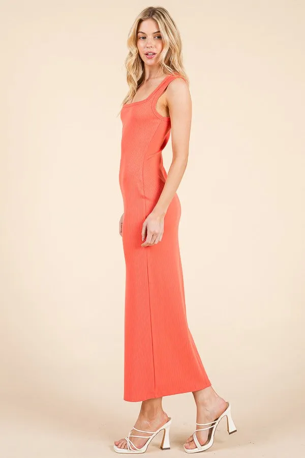 Coral Ribbed Square Neck Sleeveless Maxi Dress sold by Pinkblush product image thumbnail 2
