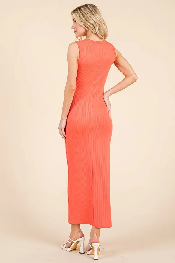 Coral Ribbed Square Neck Sleeveless Maxi Dress sold by Pinkblush product image thumbnail 3