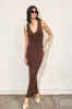 Brown Knit Collared Deep V-Neck Maxi Dress sold by Pinkblush