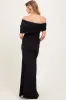 Black Off Shoulder Foldover Ruched Maternity Maxi Dress sold by Pinkblush