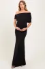 Black Off Shoulder Foldover Ruched Maternity Maxi Dress sold by Pinkblush