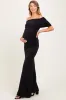 Black Off Shoulder Foldover Ruched Maternity Maxi Dress sold by Pinkblush