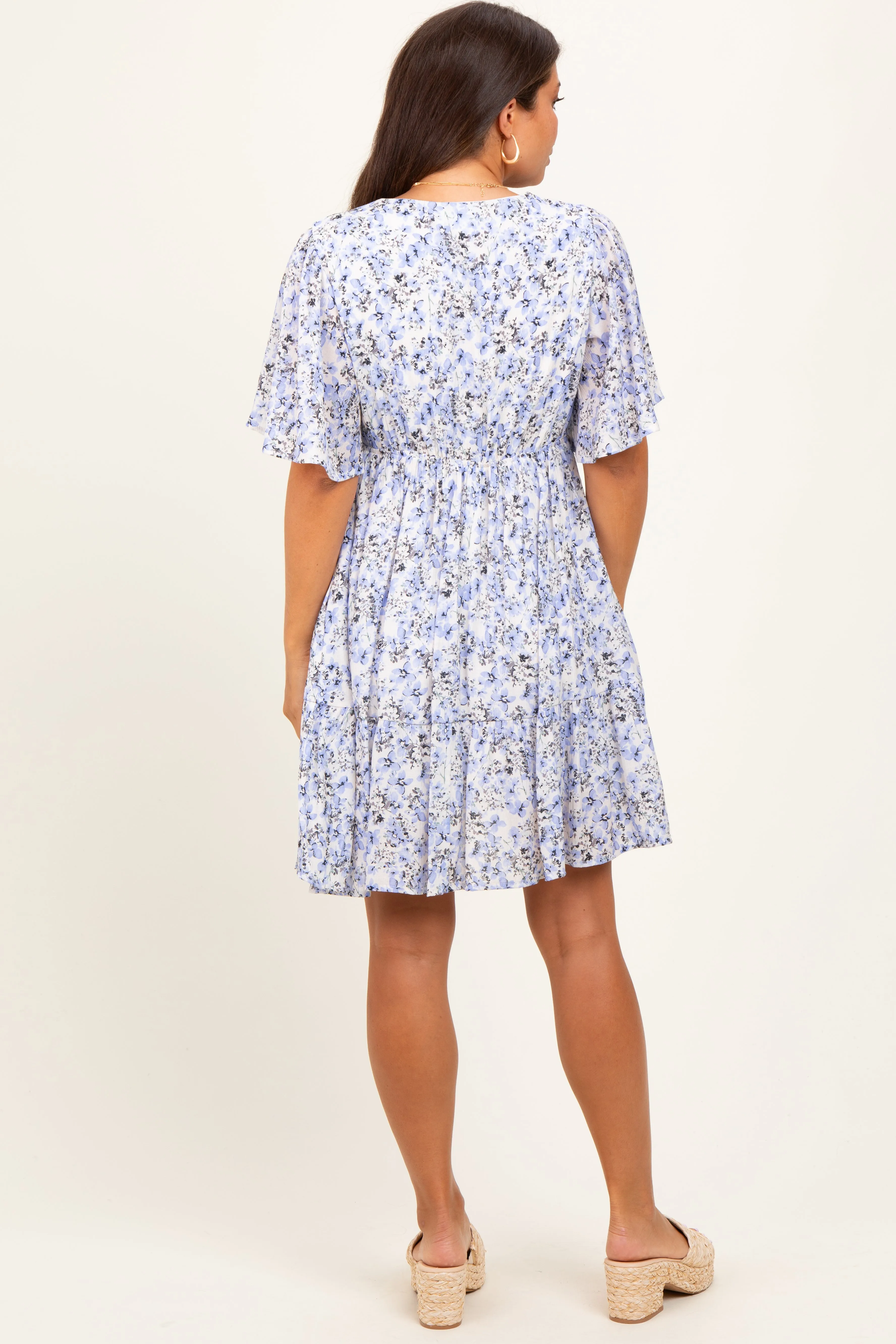 Periwinkle Floral V-Neck Flutter Sleeve Maternity Mini Dress sold by Pinkblush product image thumbnail 3