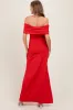 Red Foldover Off Shoulder Ruched High Slit Maxi Dress sold by Pinkblush