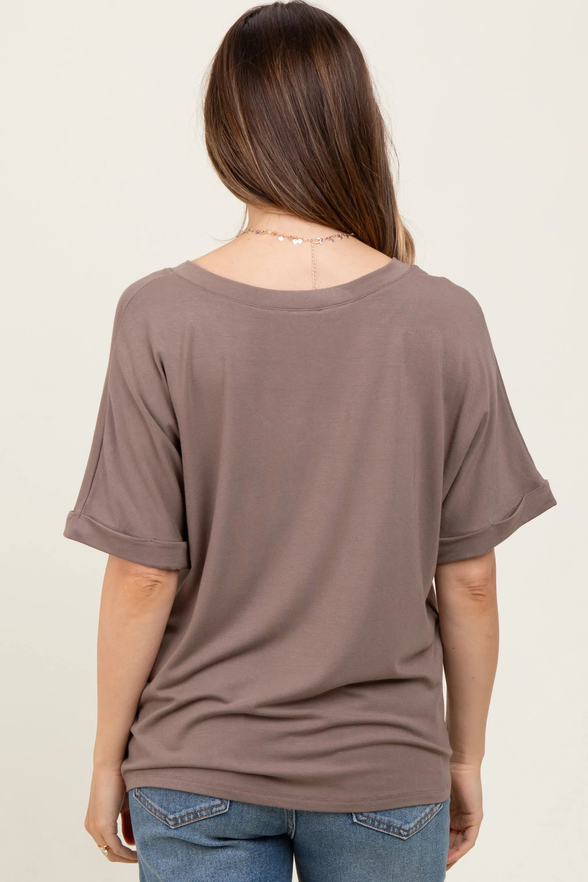 Taupe Oversized V-Neck Front Pocket Maternity T-Shirt sold by Pinkblush product image thumbnail 4