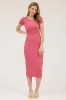 Pink Short Sleeve Rib Knit Maternity Midi Dress sold by Pinkblush