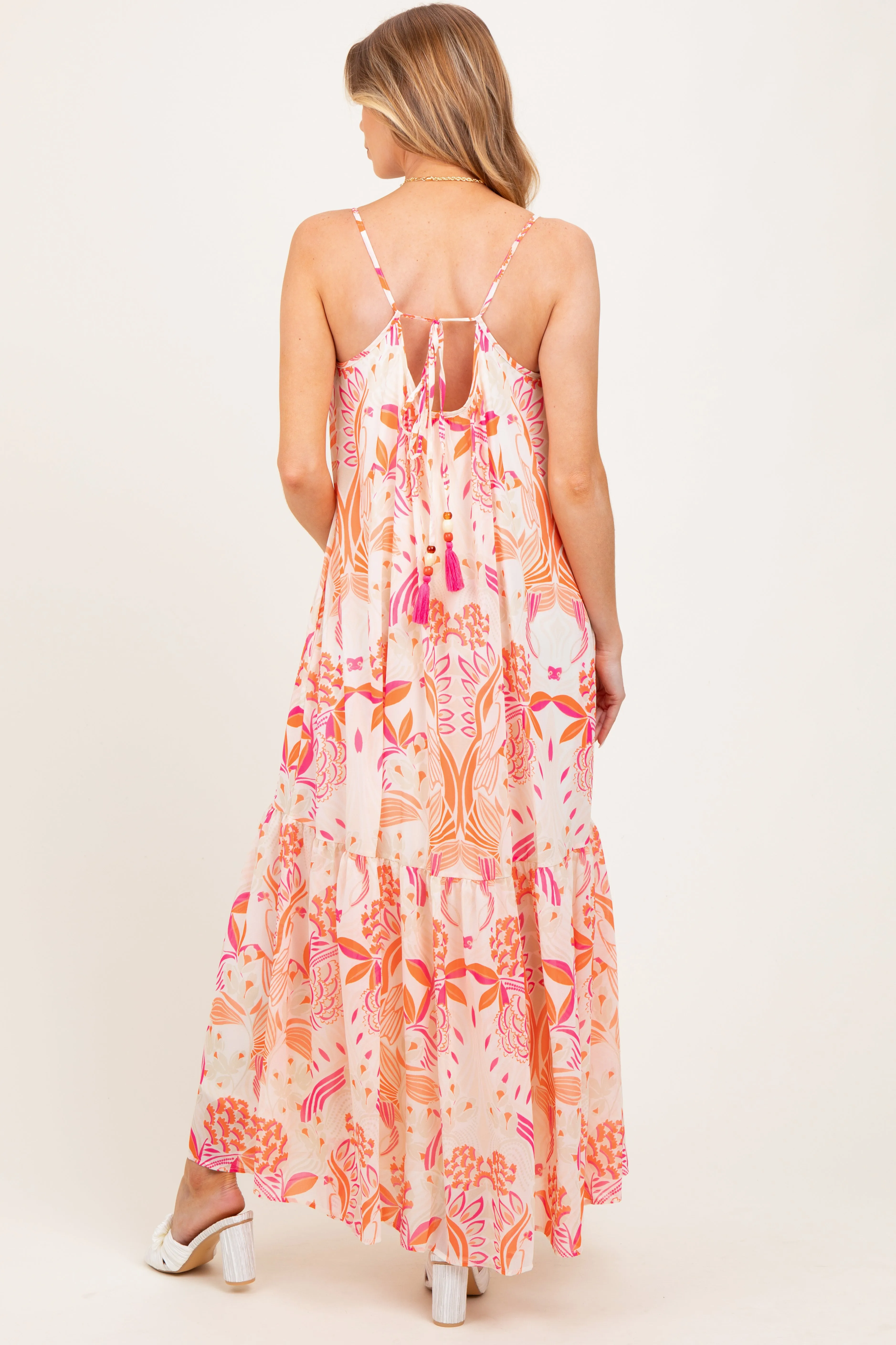 Orange Floral Tie Back Maternity Maxi Dress sold by Pinkblush product image thumbnail 4