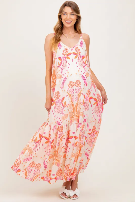 Orange Floral Tie Back Maternity Maxi Dress sold by Pinkblush