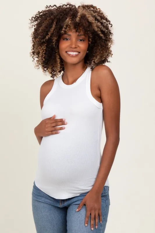 Ivory Ribbed Basic Crew Neck Maternity Tank sold by Pinkblush