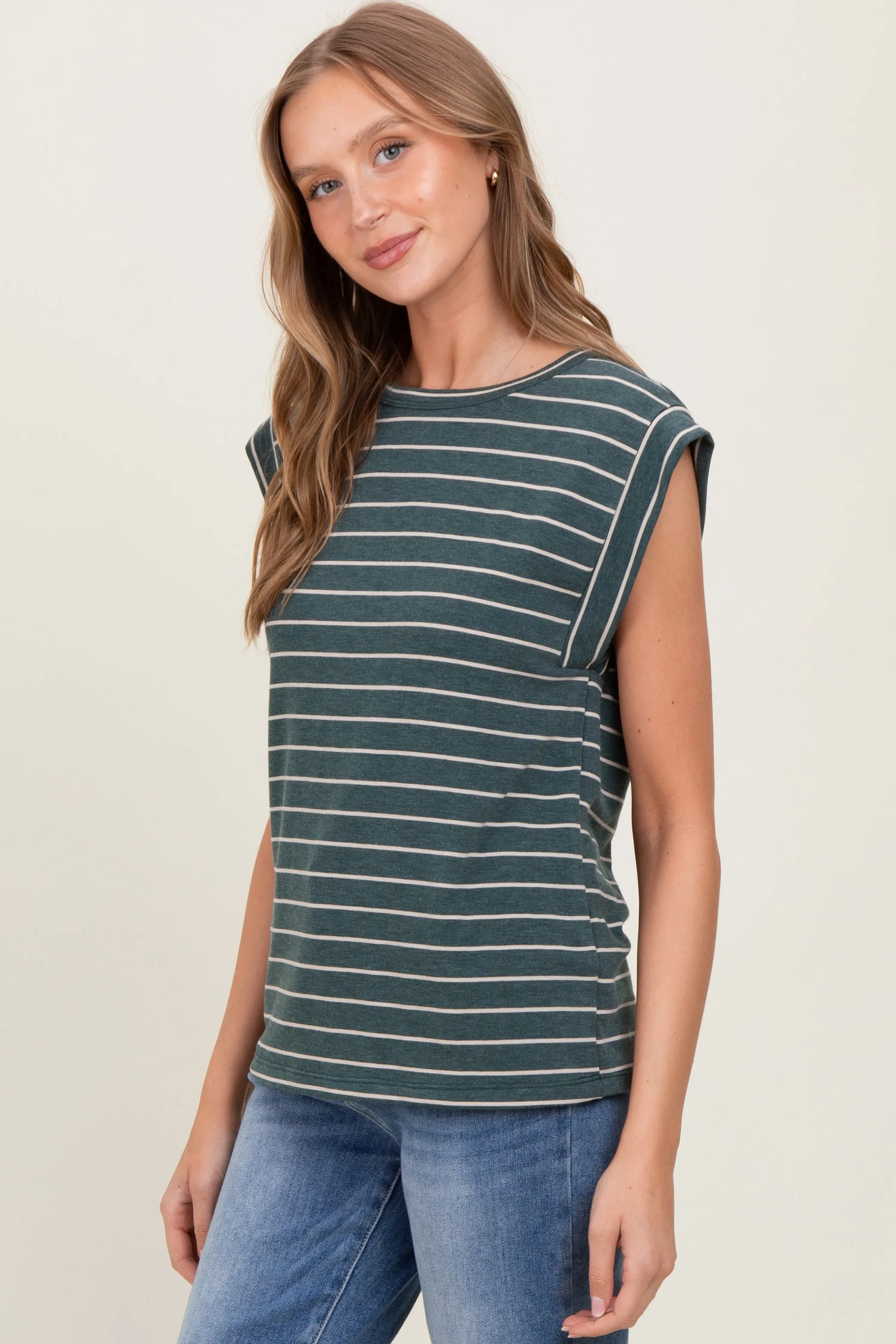 Olive Striped Terry Short Sleeve Top sold by Pinkblush product image thumbnail 3