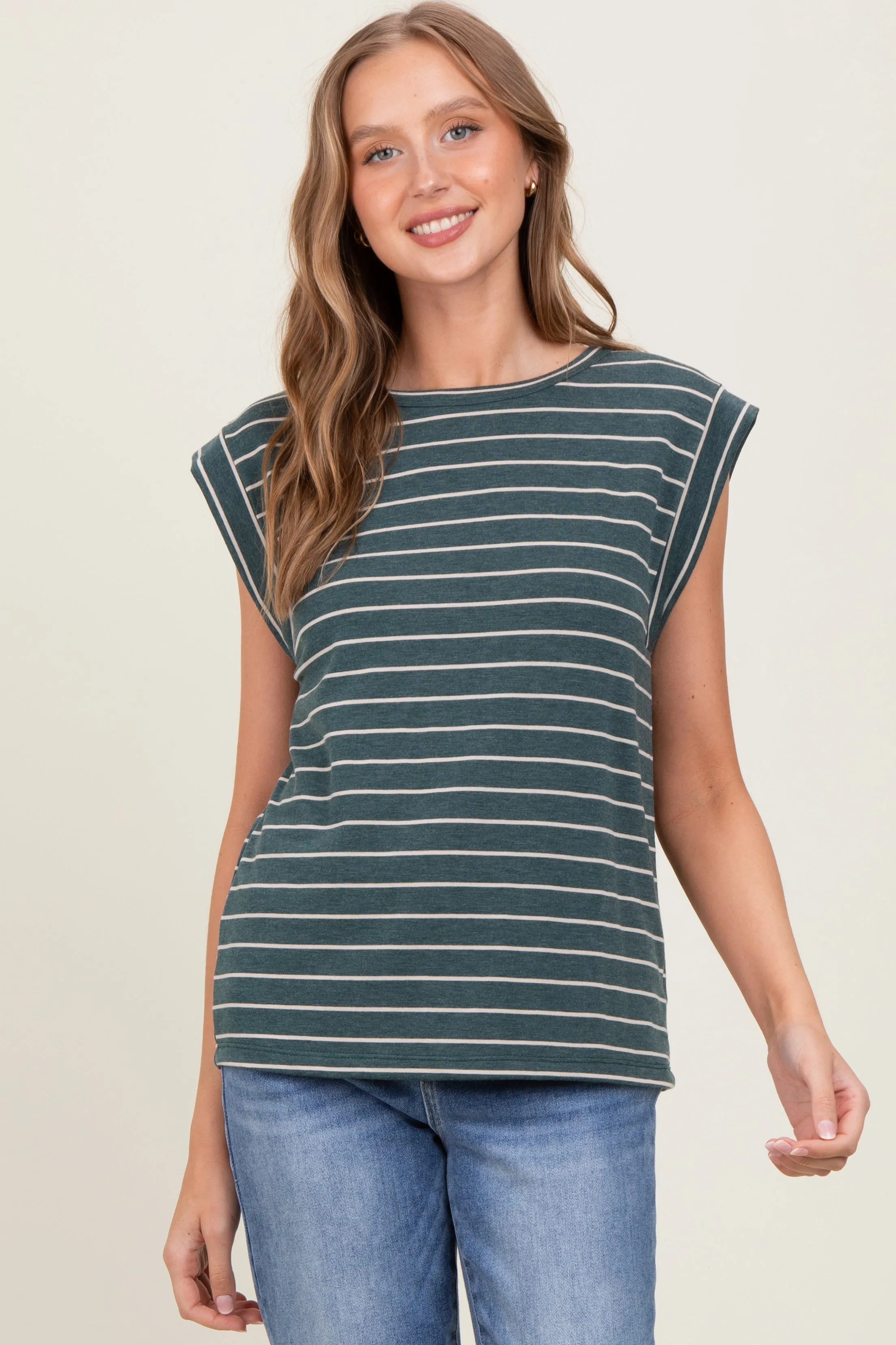 Olive Striped Terry Short Sleeve Top sold by Pinkblush