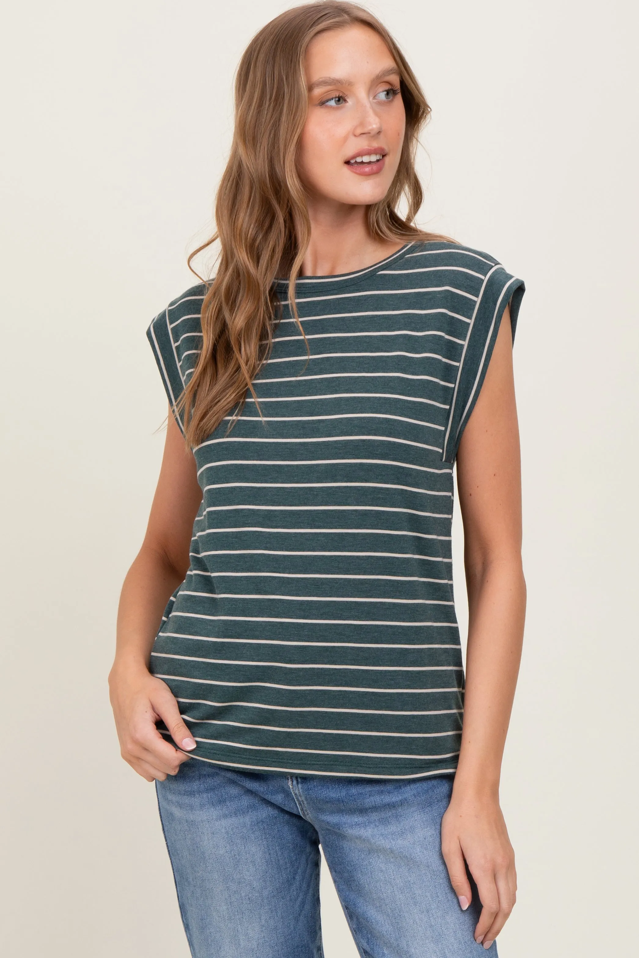 Olive Striped Terry Short Sleeve Top sold by Pinkblush product image thumbnail 2