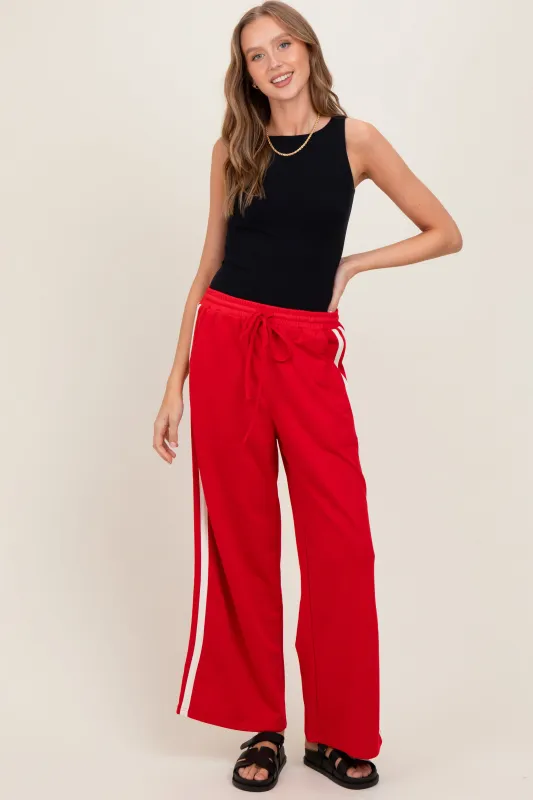 Red Terry Side Stripe Drawstring Pants sold by Pinkblush