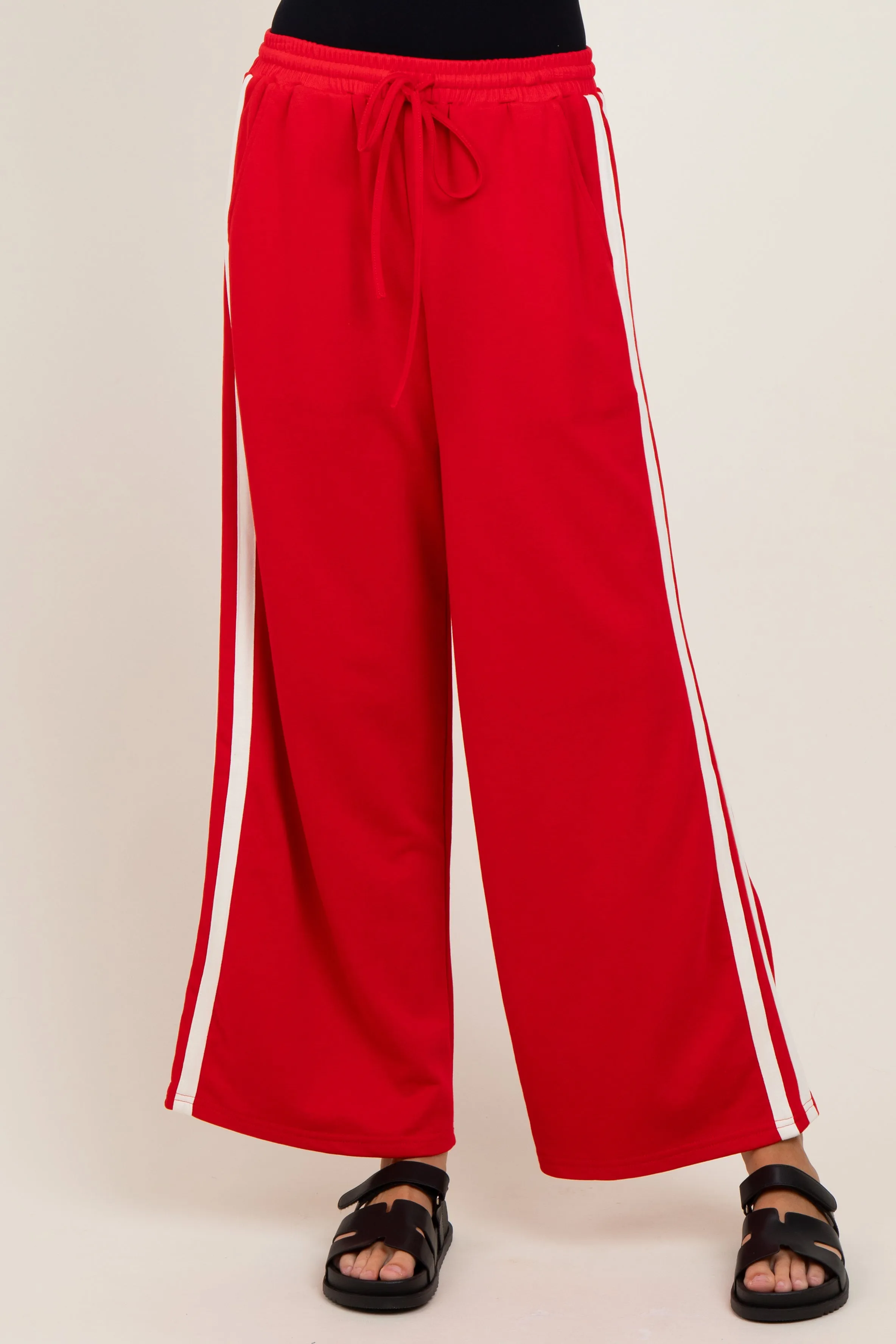 Red Terry Side Stripe Drawstring Pants sold by Pinkblush product image thumbnail 2
