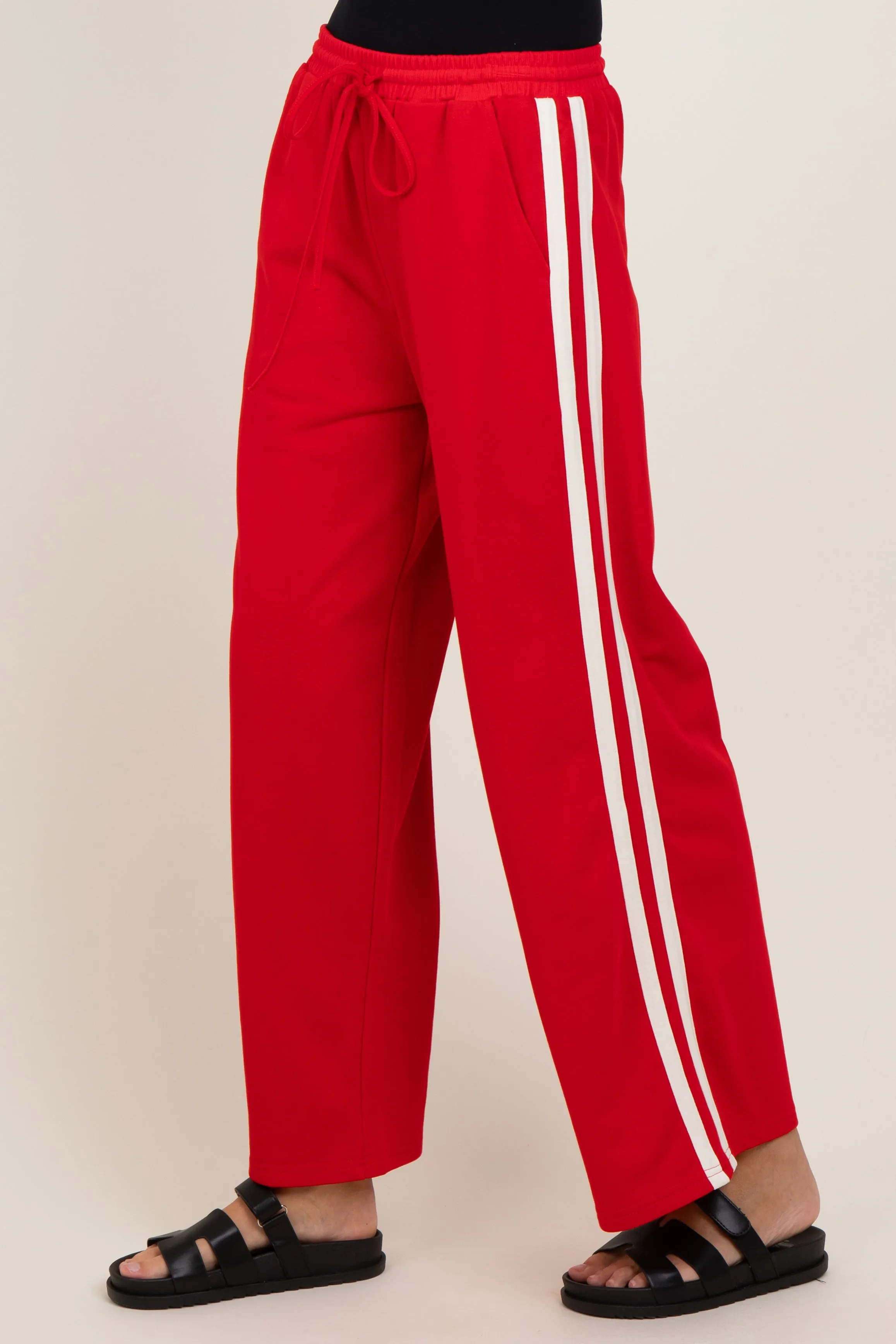 Red Terry Side Stripe Drawstring Pants sold by Pinkblush product image thumbnail 3