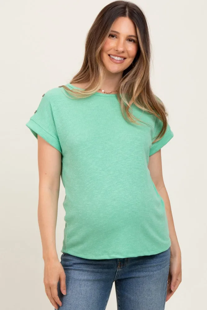 Green Button Shoulder Detail Maternity Short Sleeve Top sold by Pinkblush