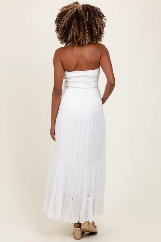 Ivory Smocked Strapless Front Tie Maternity Maxi Dress sold by Pinkblush product image thumbnail 3