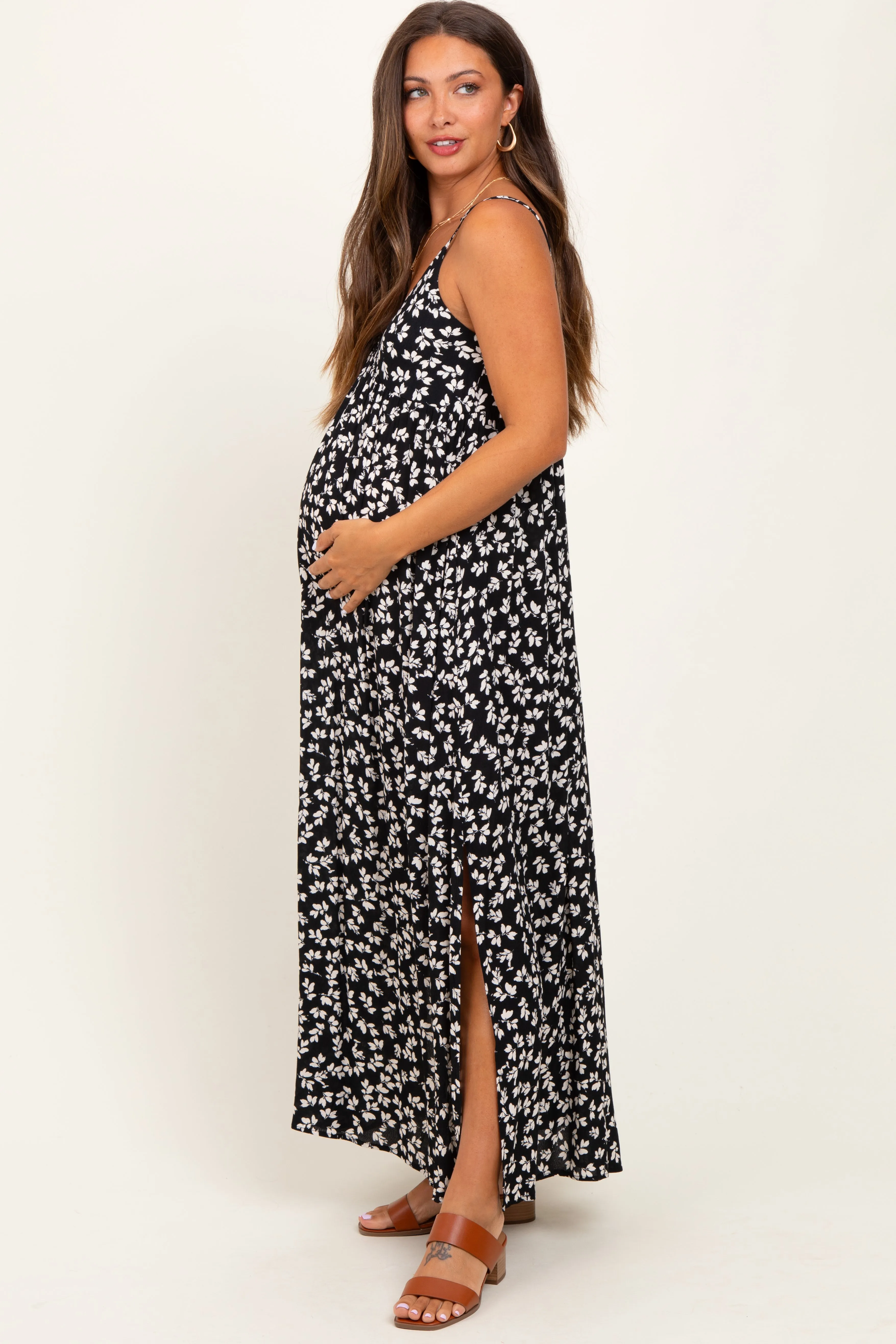 Black Floral V-Neck Maternity Maxi Dress sold by Pinkblush product image thumbnail 3
