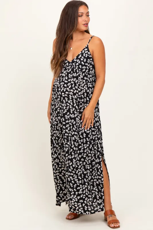 Black Floral V-Neck Maternity Maxi Dress sold by Pinkblush