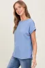 Blue Button Shoulder Detail Short Sleeve Top sold by Pinkblush