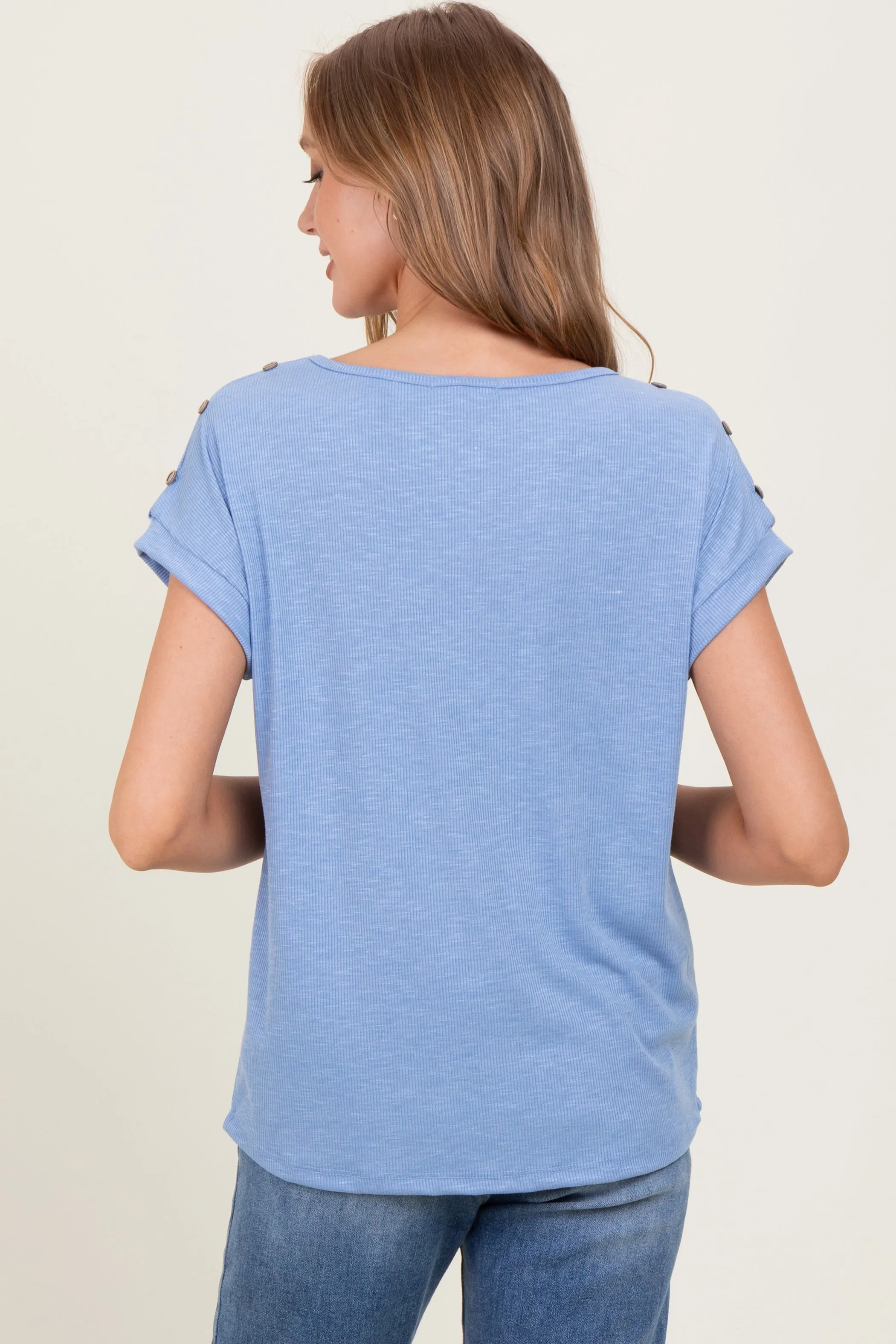 Blue Button Shoulder Detail Short Sleeve Top sold by Pinkblush product image thumbnail 4