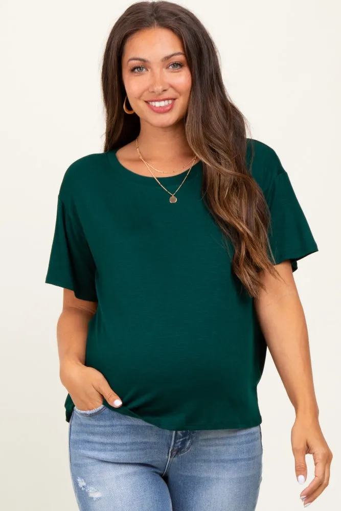 Hunter Green Relaxed Fit Short Sleeve Maternity Tee sold by Pinkblush