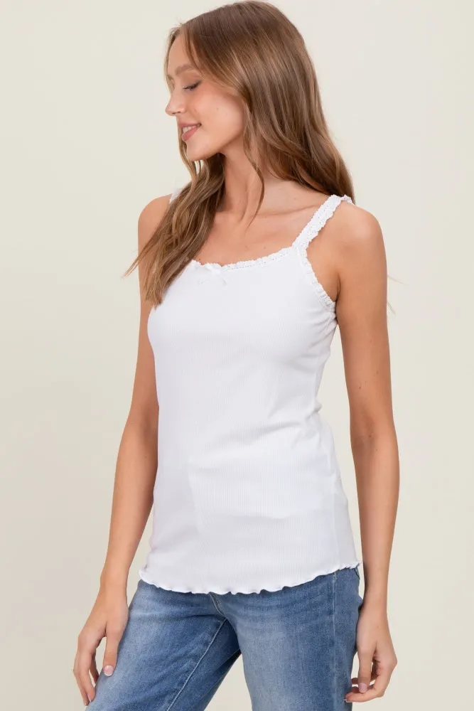 White Lace-Trim Ribbed Tank Top sold by Pinkblush product image thumbnail 3