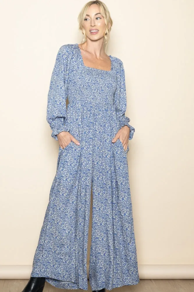 Blue Floral Long Sleeve Wide Leg Maternity Jumpsuit sold by Pinkblush product image thumbnail 5