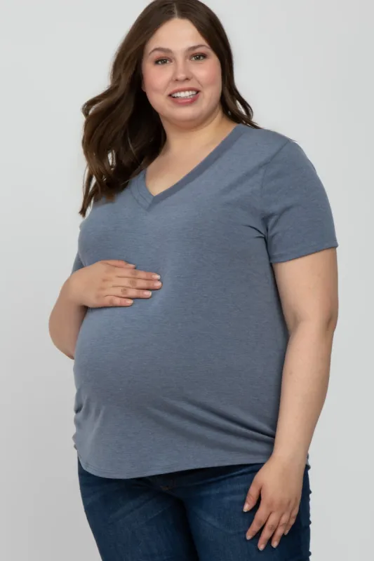 Charcoal Heathered V-Neck Plus Maternity Top sold by Pinkblush
