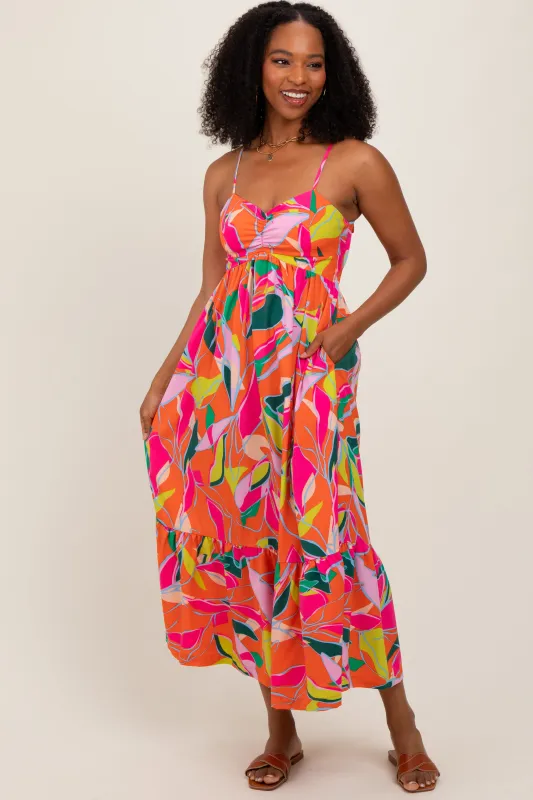 Orange Leaf Print Tie Back Maxi Dress sold by Pinkblush