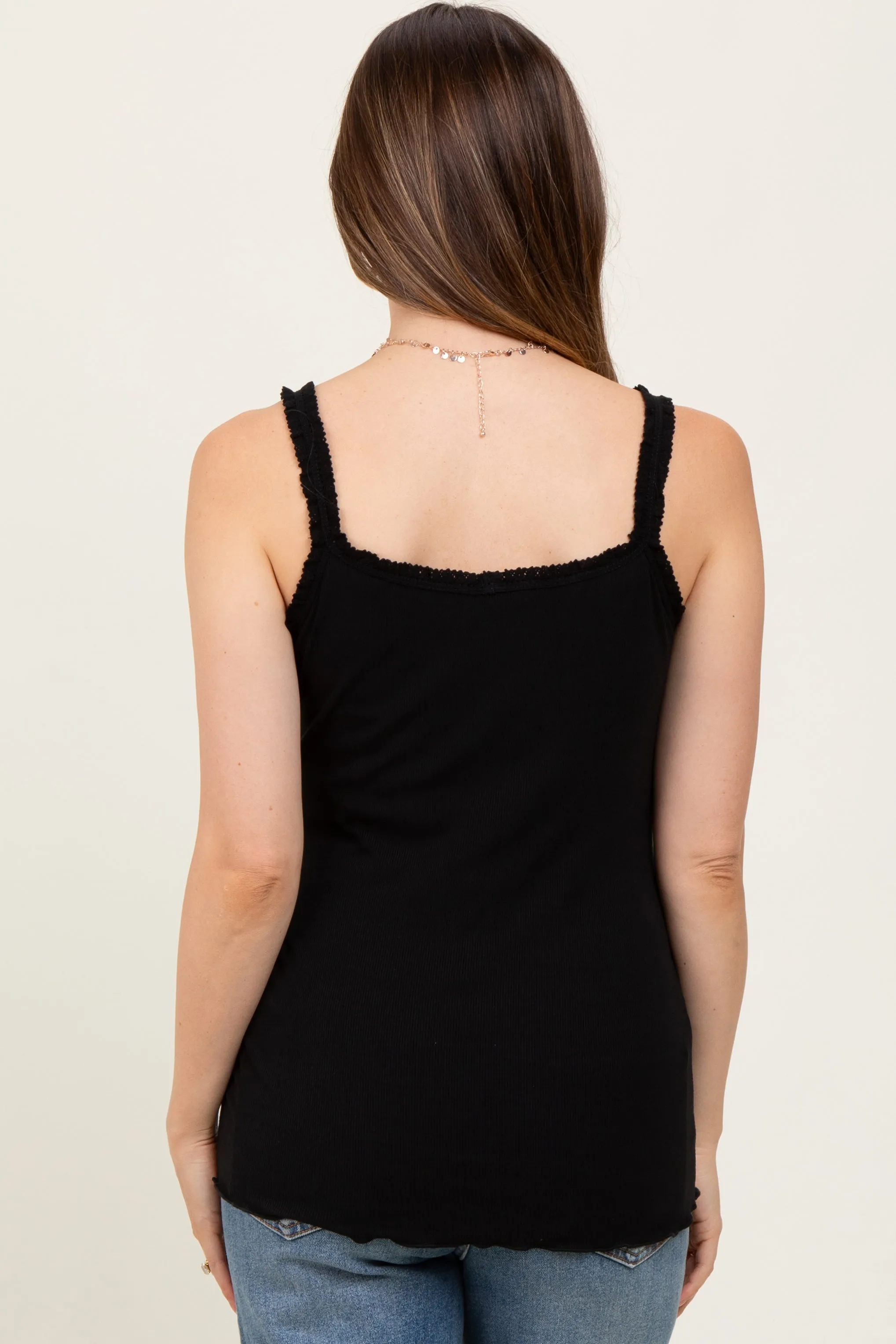 Black Lace-Trim Ribbed Maternity Tank Top sold by Pinkblush product image thumbnail 3