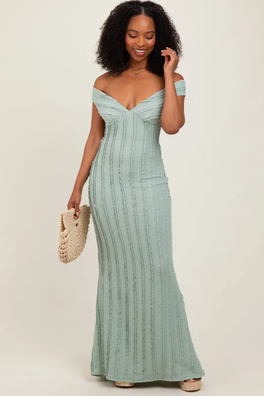 Light Olive Ruffle Texture Convertible Backless Maxi Dress sold by Pinkblush