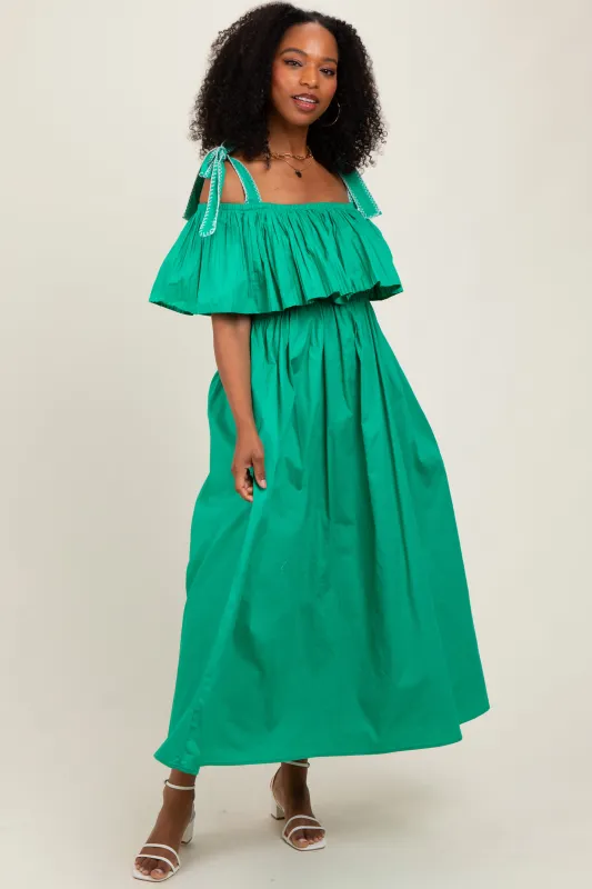 Green Shoulder Tie Flounce Midi Dress sold by Pinkblush