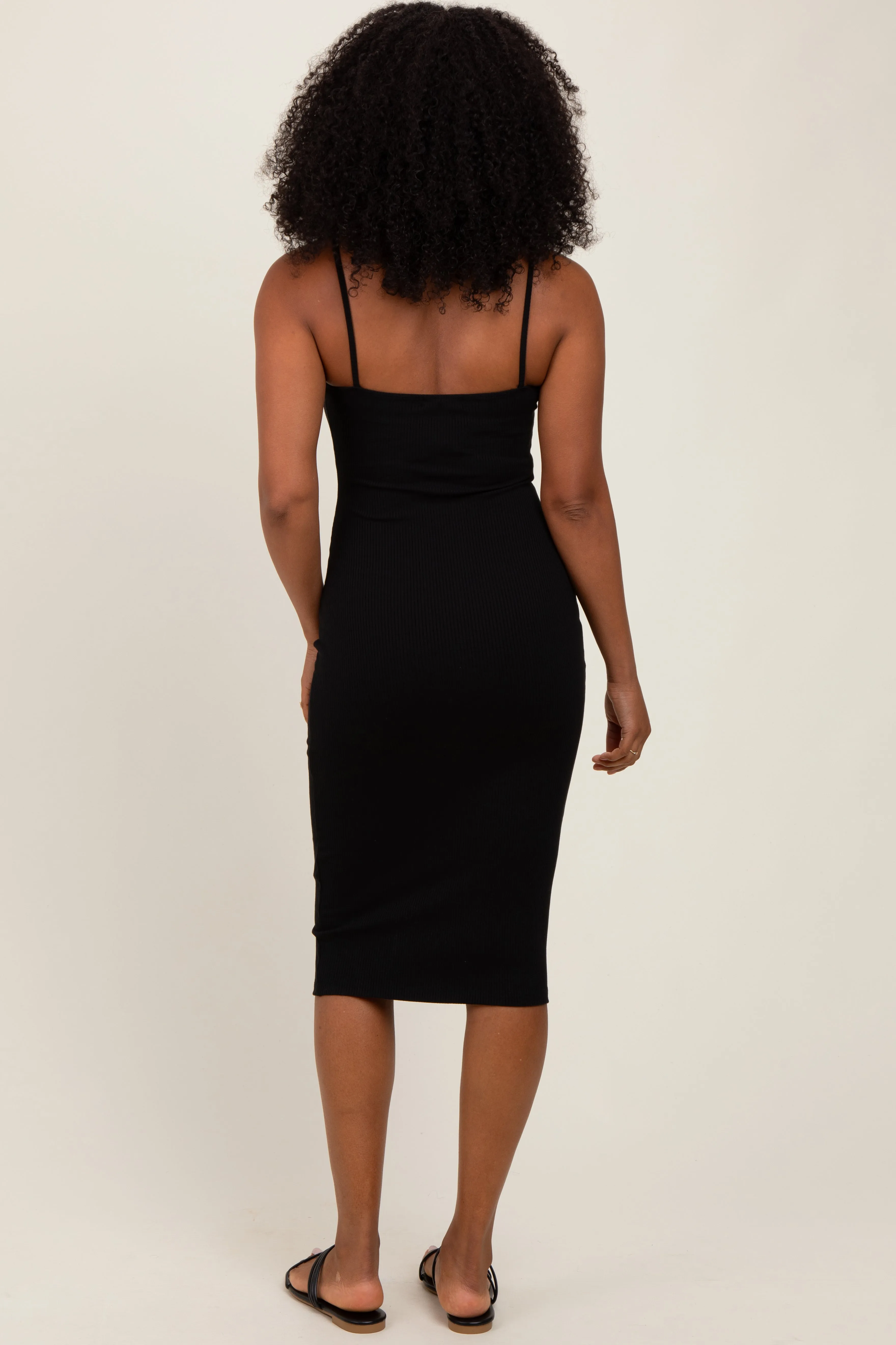 Black Button Detail Thin Strap Fitted Midi Dress sold by Pinkblush product image thumbnail 4