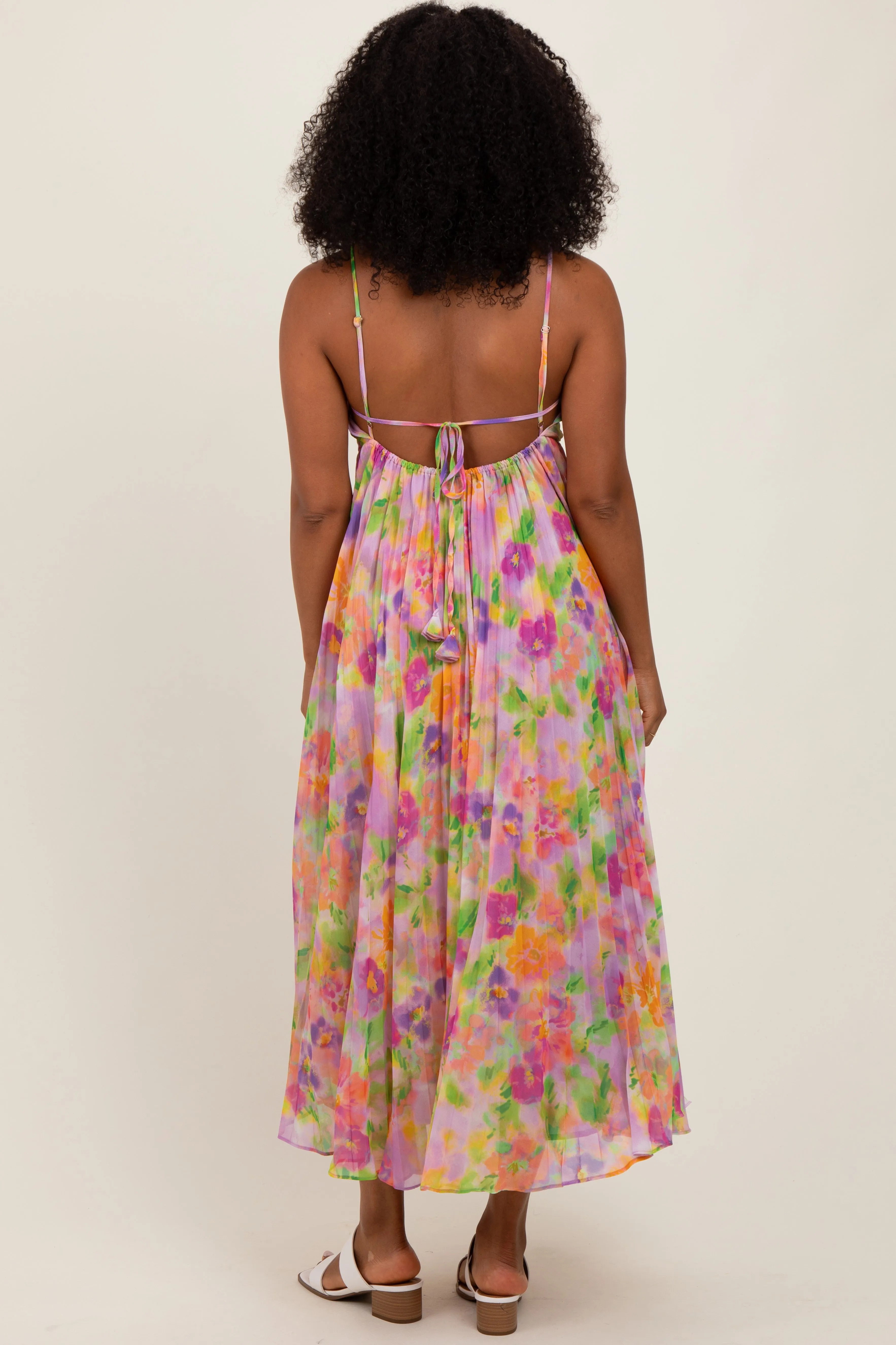 Lilac Floral Pleated Open Back Maxi Dress sold by Pinkblush product image thumbnail 3