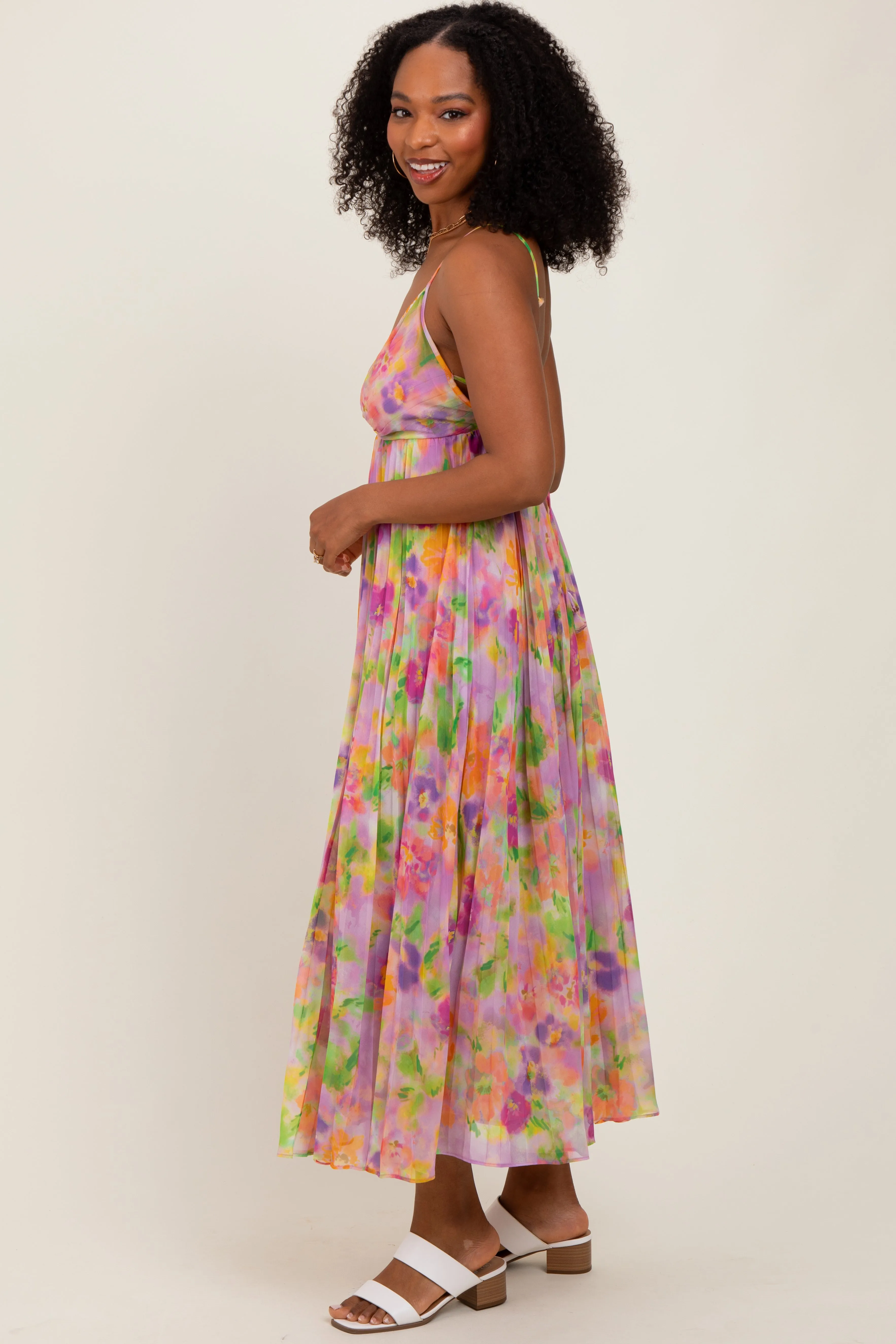 Lilac Floral Pleated Open Back Maxi Dress sold by Pinkblush product image thumbnail 2