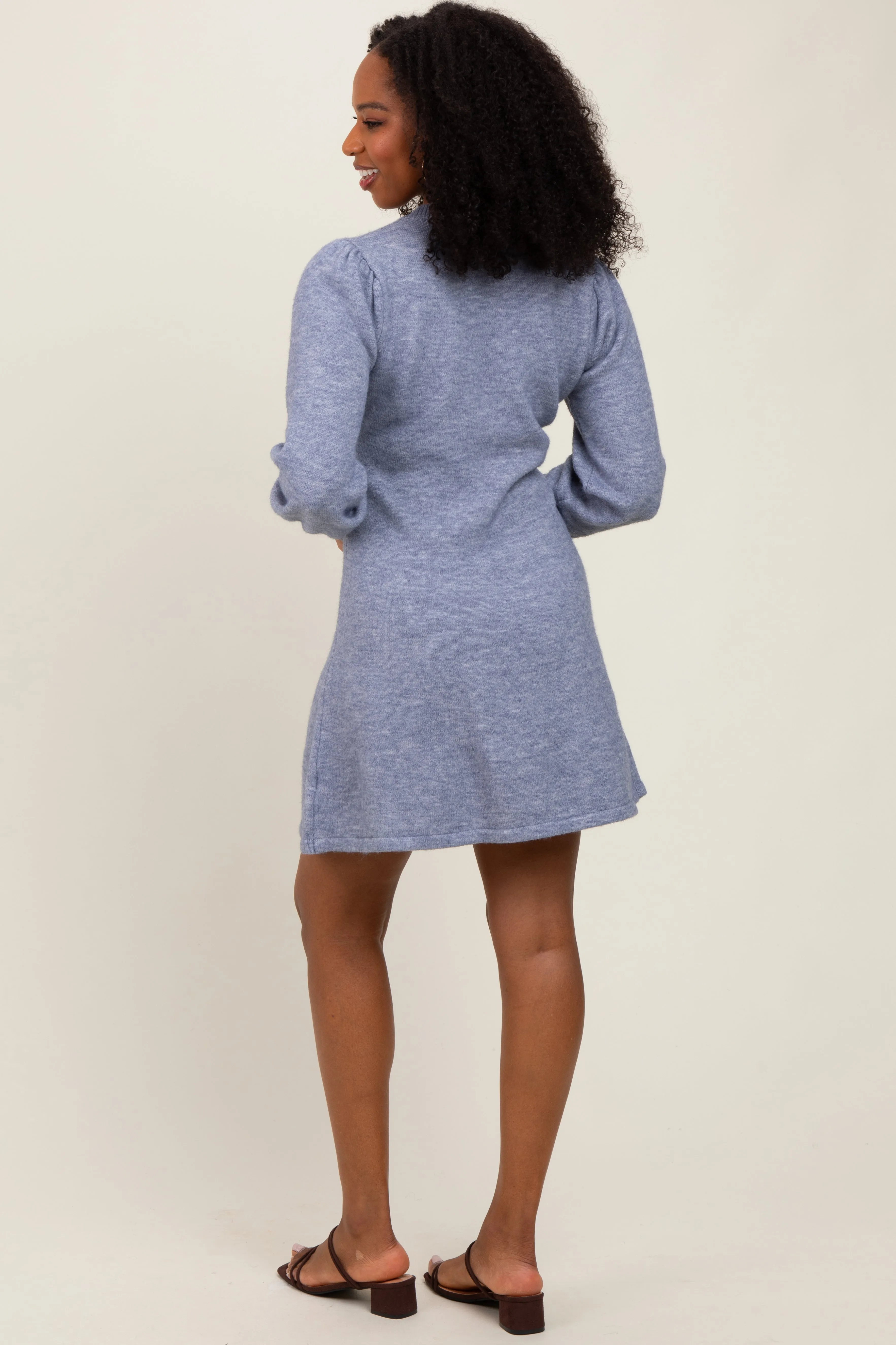 Light Blue Knit Bubble Sleeve Mini Dress sold by Pinkblush product image thumbnail 4