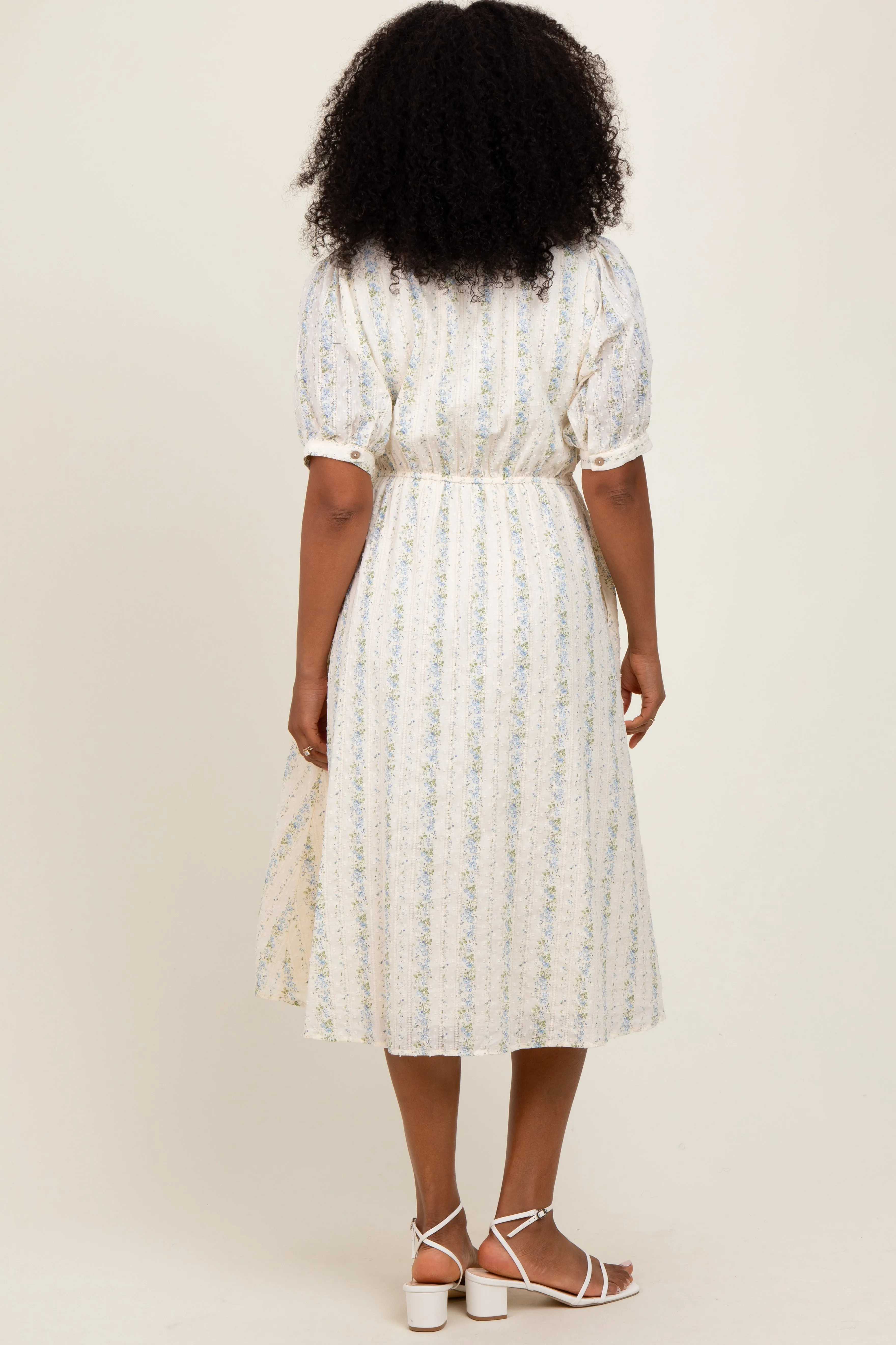 Light Blue Swiss Dot Floral Print Button Down Midi Dress sold by Pinkblush product image thumbnail 4