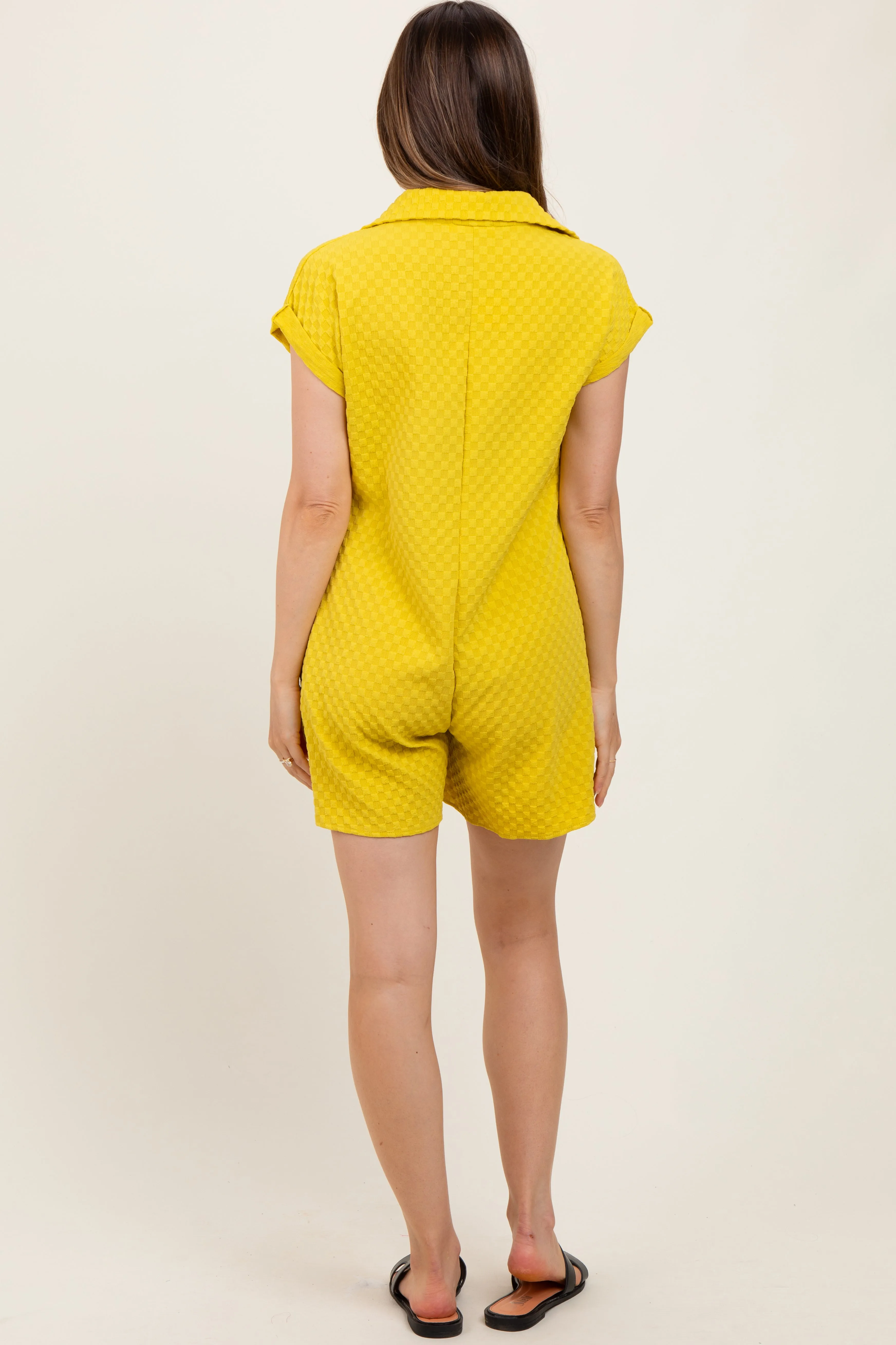 Yellow Jacquard Plaid Button-Down Maternity Romper sold by Pinkblush product image thumbnail 3