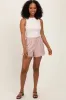 Camel Striped Round Hem Drawstring Shorts sold by Pinkblush