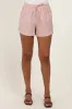 Camel Striped Round Hem Drawstring Shorts sold by Pinkblush