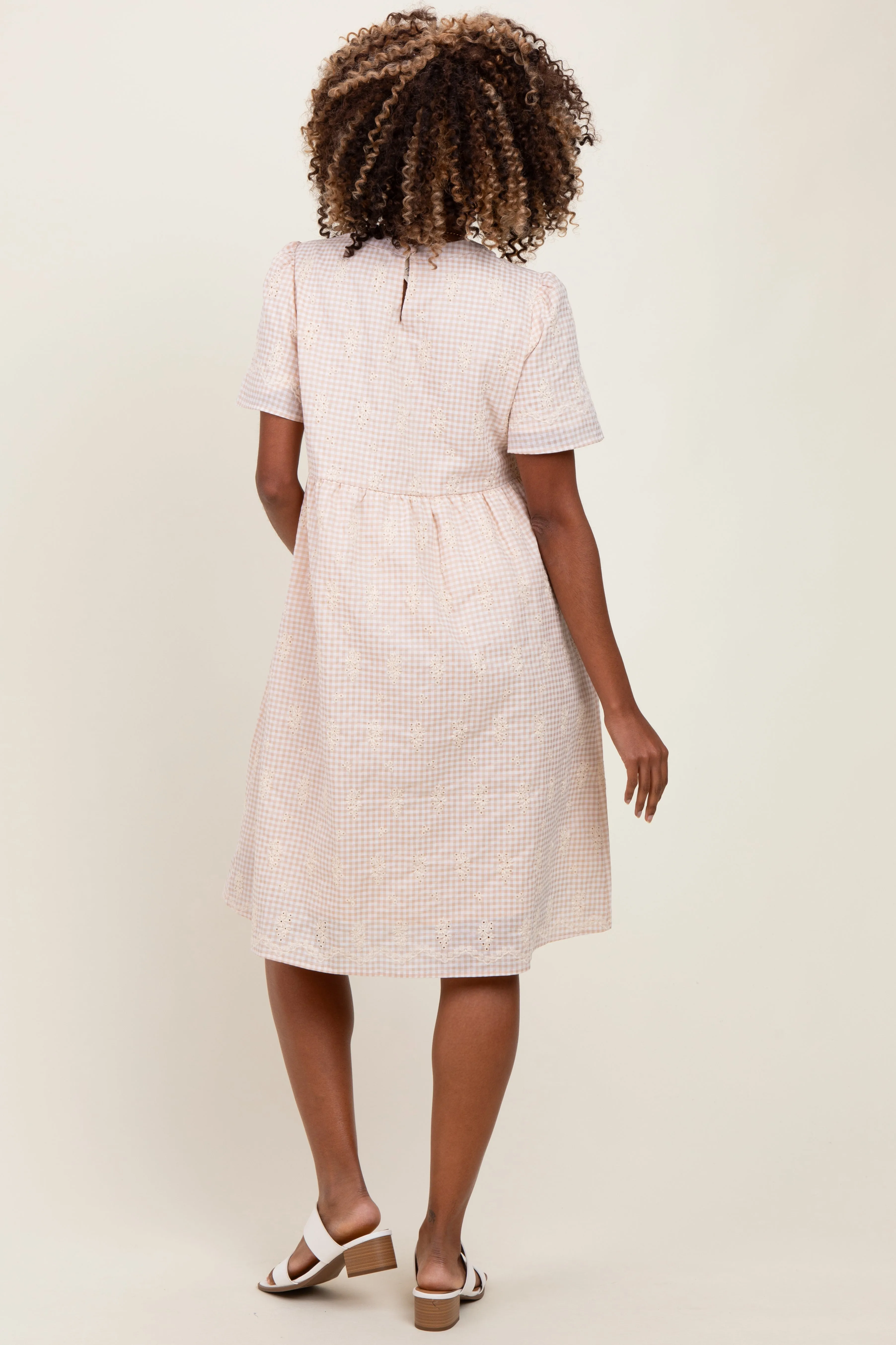 Beige Gingham Short Sleeve Maternity Dress sold by Pinkblush product image thumbnail 2