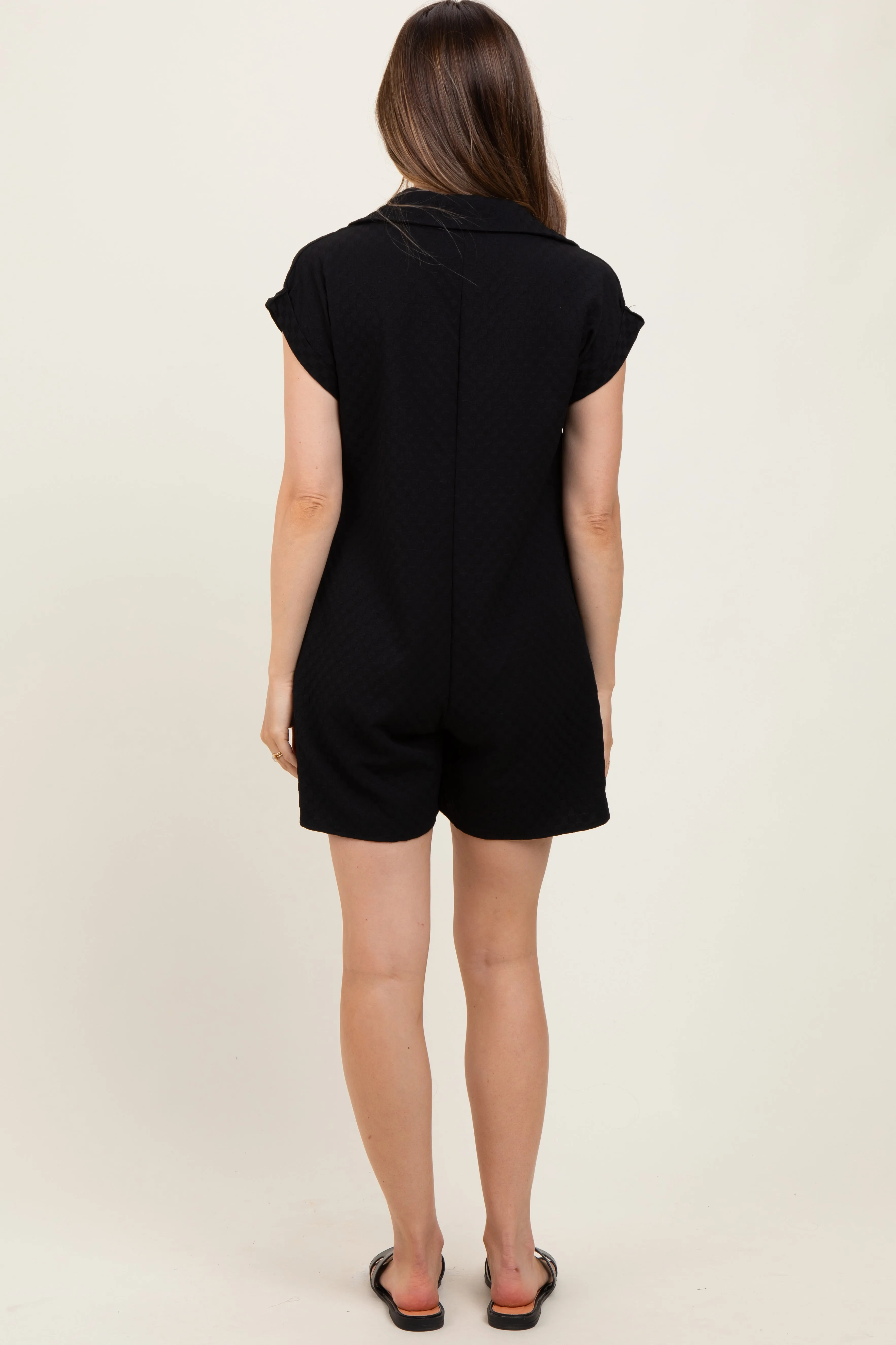 Black Jacquard Plaid Button-Down Maternity Romper sold by Pinkblush product image thumbnail 4