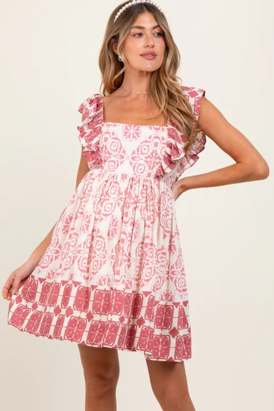 Mauve Damask Ruffle Sleeve Maternity Mini Dress sold by Pinkblush