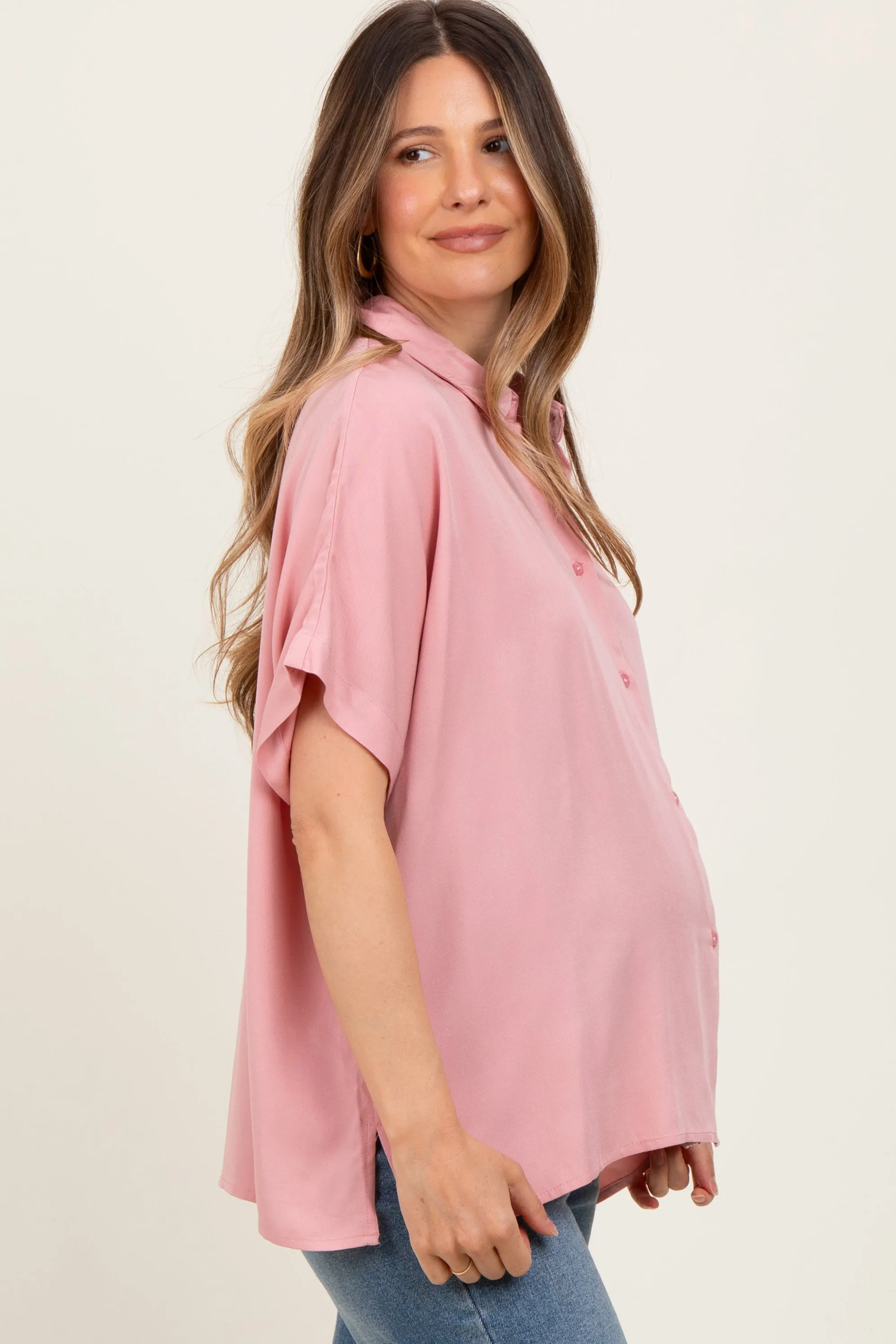 Light Pink Dolman Sleeve Button Down Maternity Blouse sold by Pinkblush product image thumbnail 3