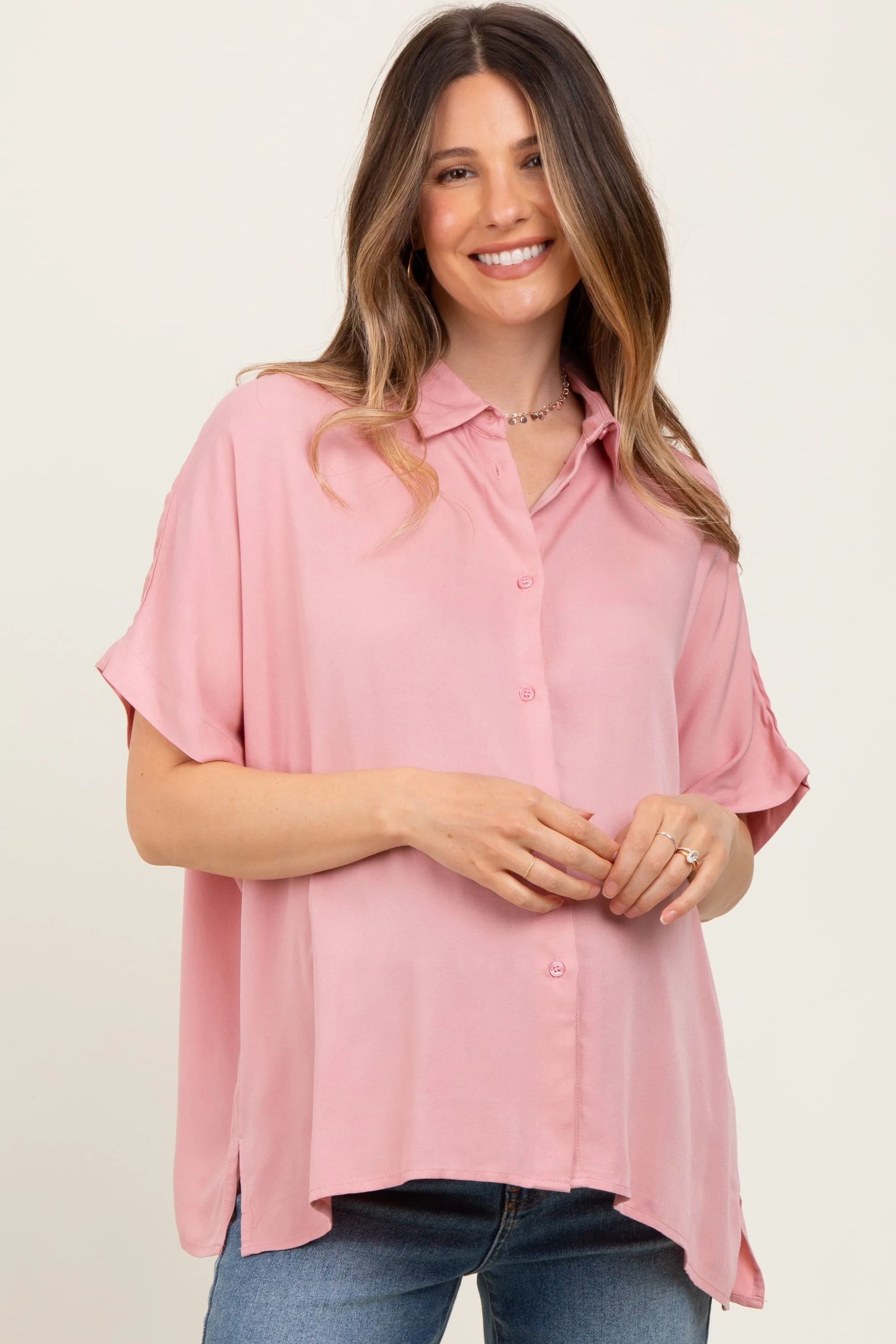 Light Pink Dolman Sleeve Button Down Maternity Blouse sold by Pinkblush product image thumbnail 2