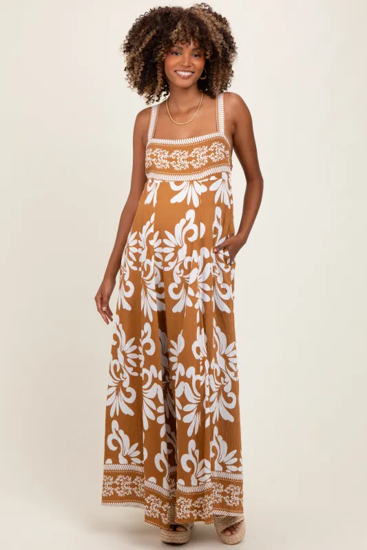 Camel Resort Border Print Maternity Maxi Dress sold by Pinkblush