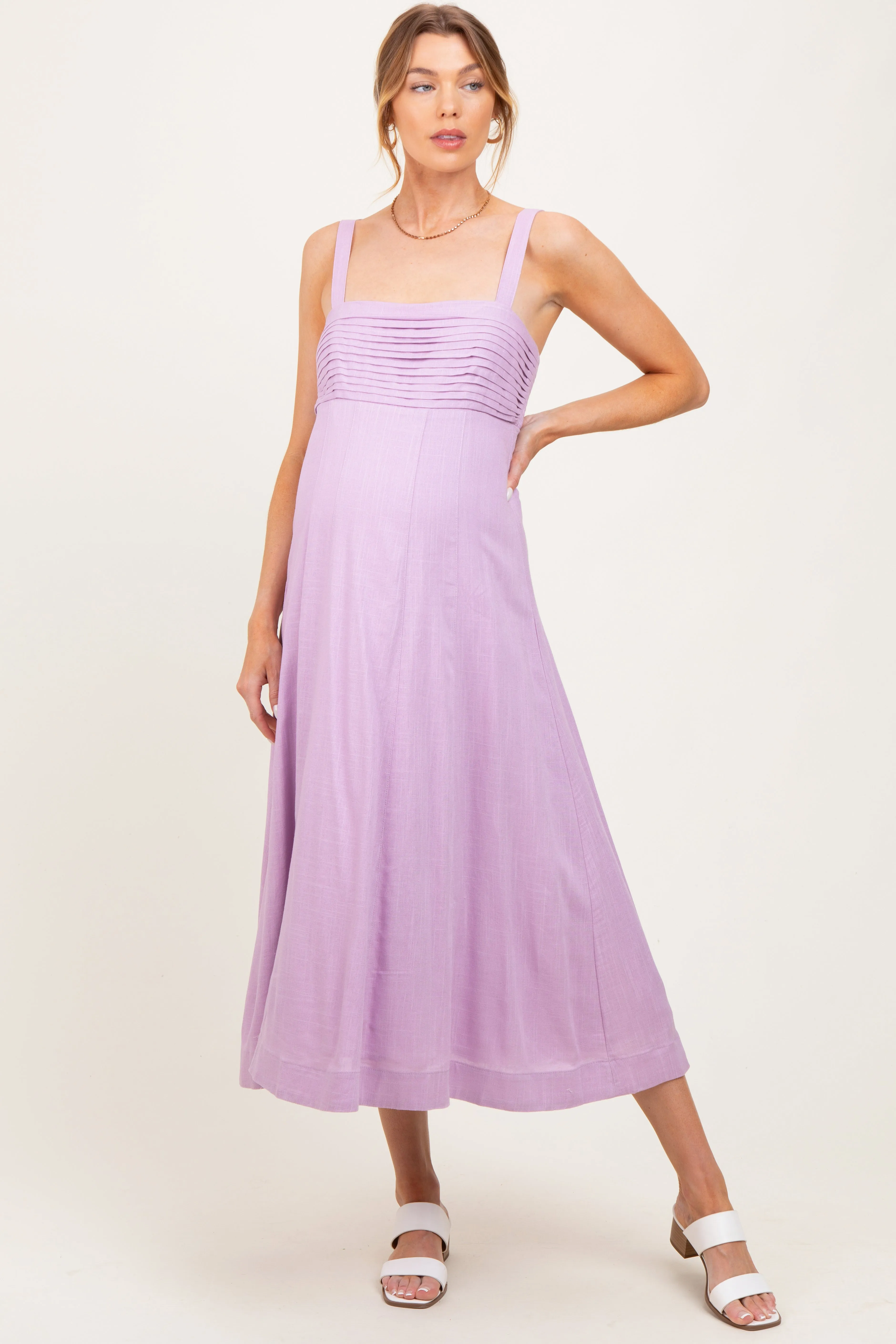 Lavender Pleated Bodice Maternity Midi Dress sold by Pinkblush
