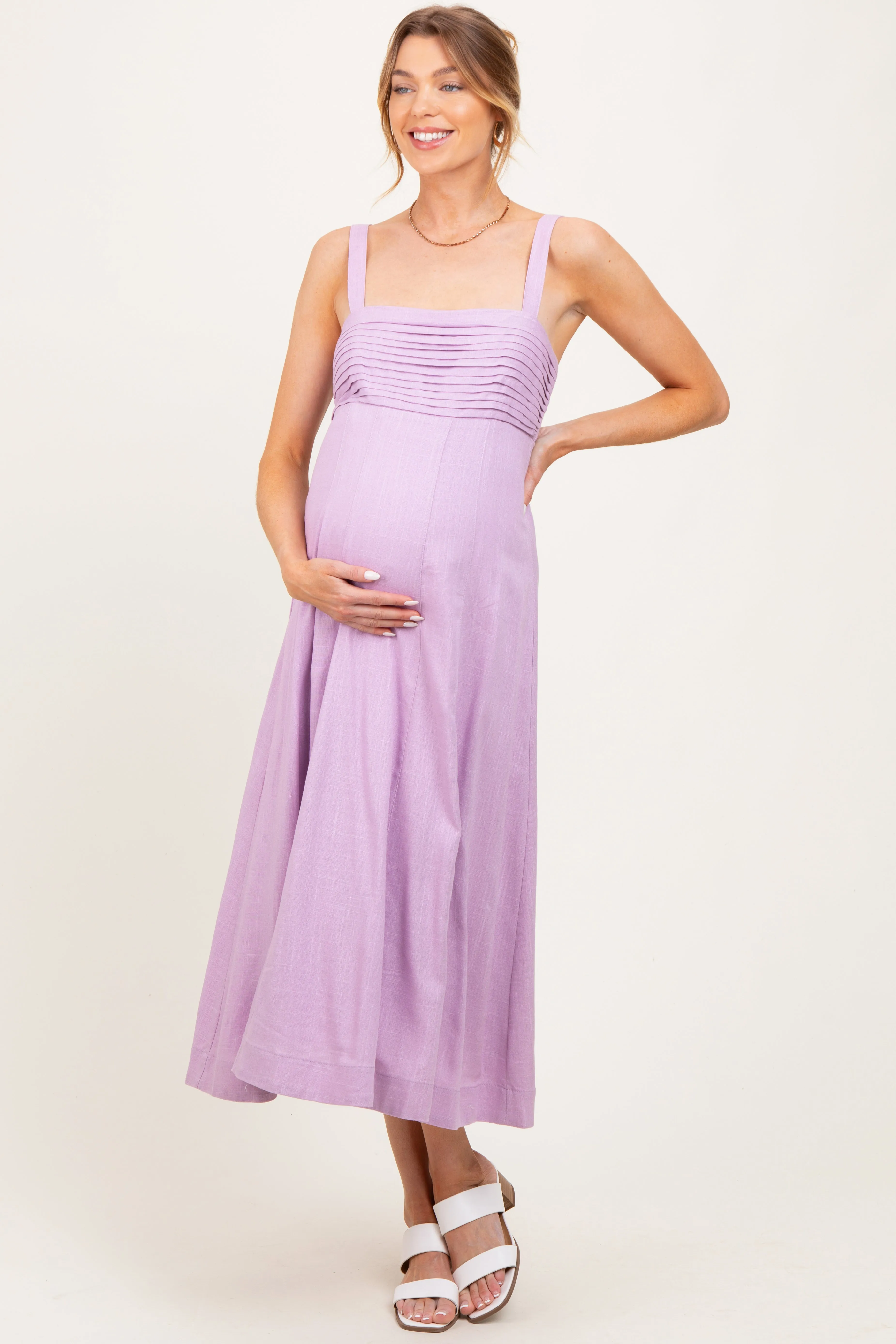 Lavender Pleated Bodice Maternity Midi Dress sold by Pinkblush product image thumbnail 2