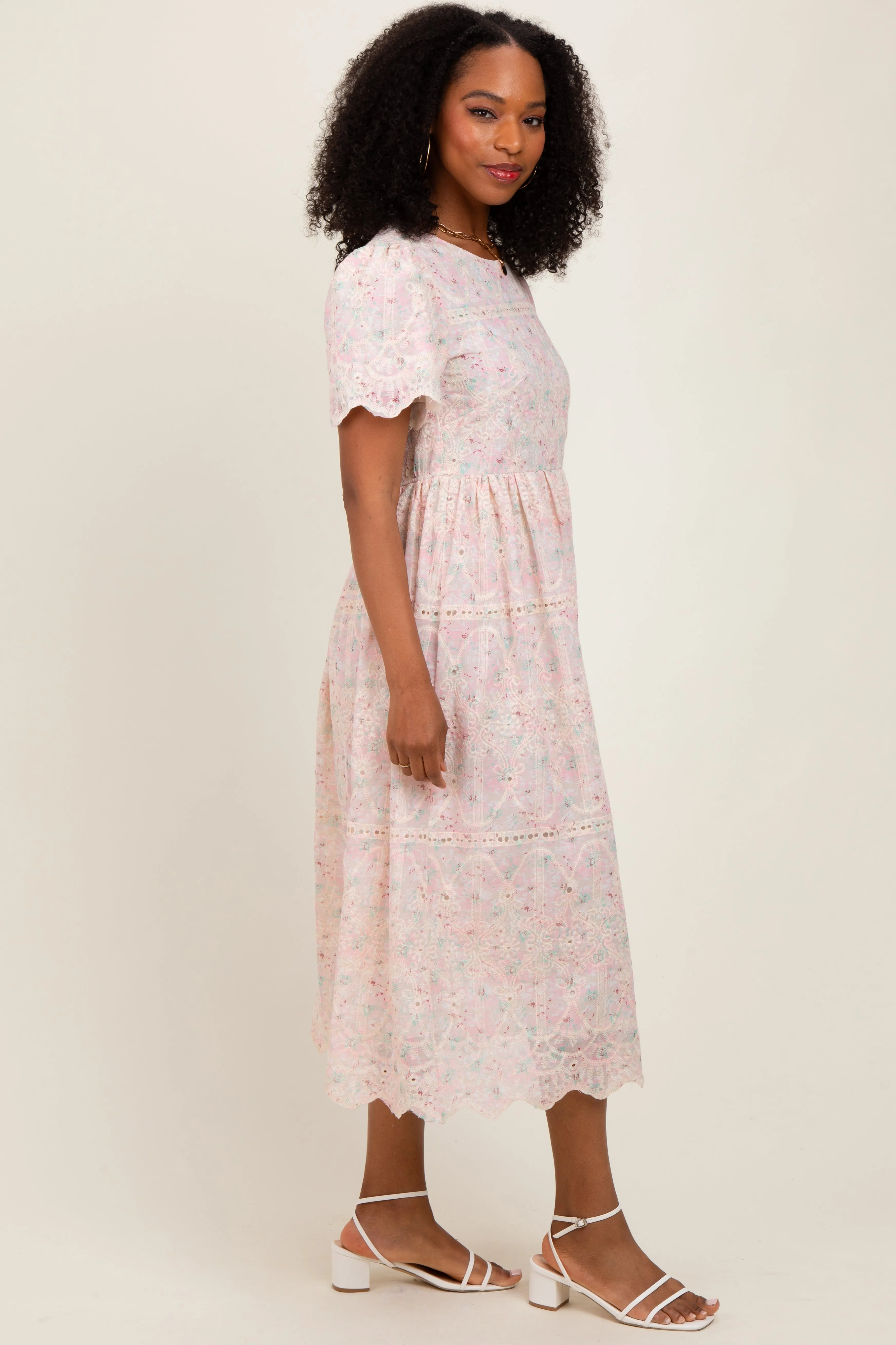 Light Pink Embroidered Chiffon Midi Dress sold by Pinkblush product image thumbnail 3